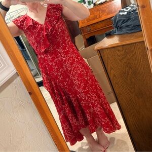 Max Studio Red Floral Wrap Midi Dress